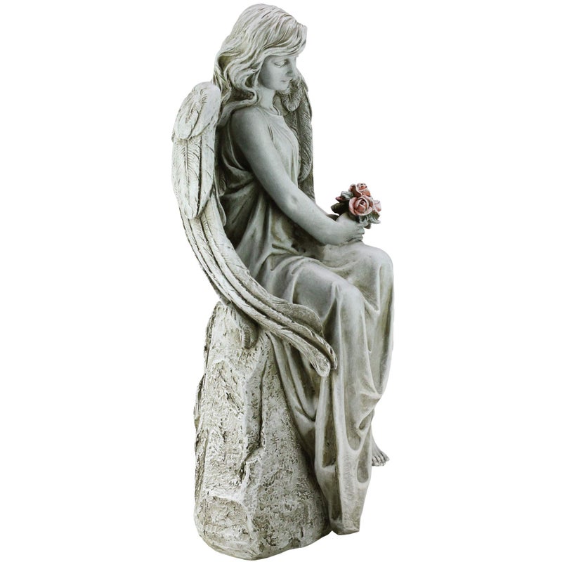 Joseph's Studio by Roman, 17.75" H Angel Holding Flowers Garden Statue, Religious Outdoor Decor - Image 2